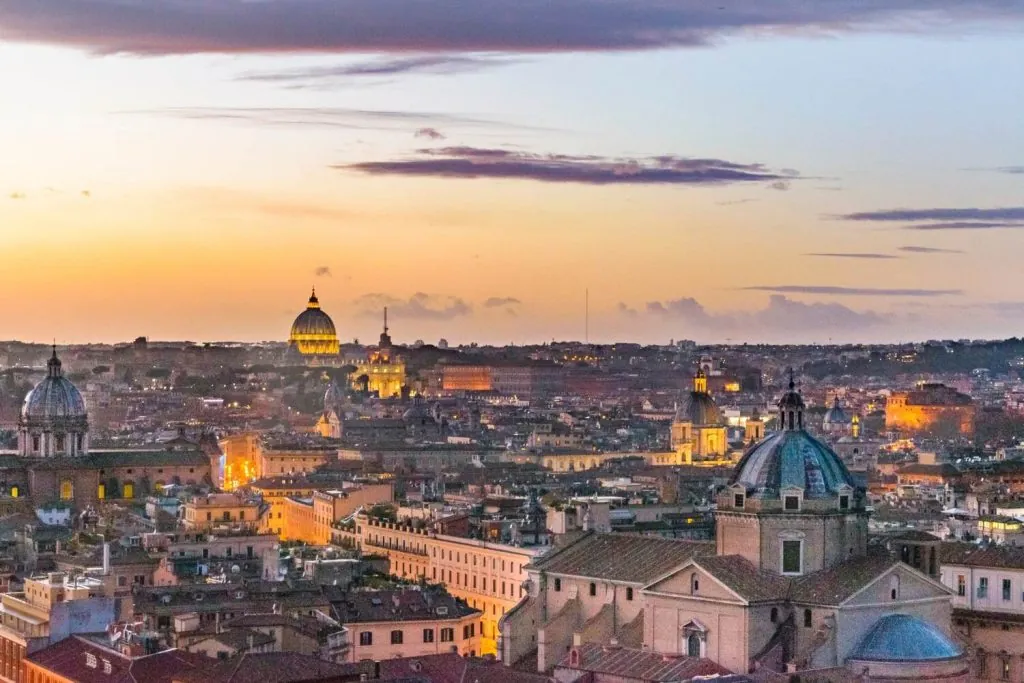 Aerial view of Rome at sunset, picturesque