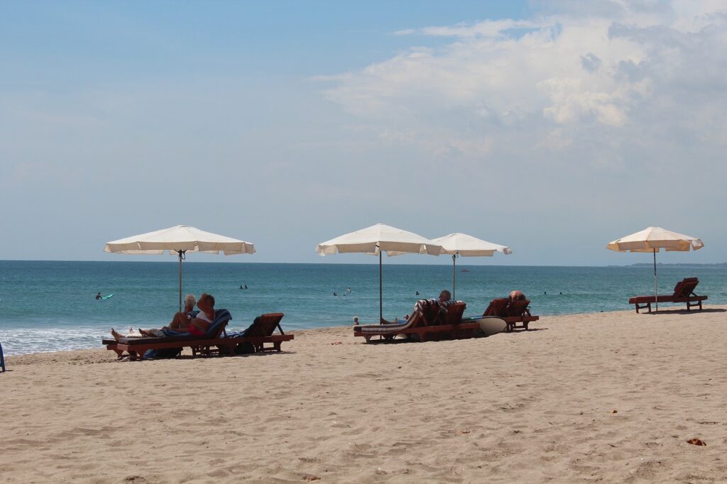 Sunbeds and Umbrella at the  beach