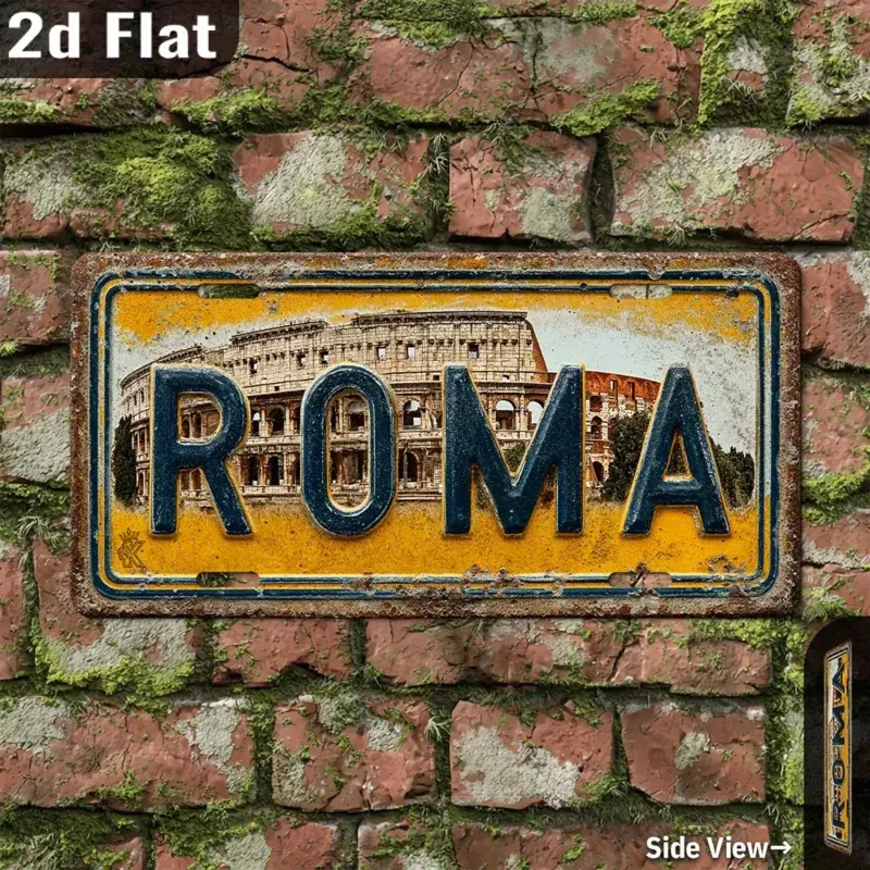 Rome Vintage Metal License Plate – 2 | Colosseum At Night – view 4