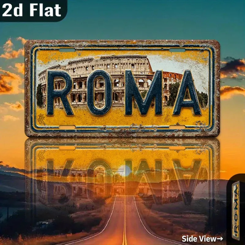 Rome Vintage Metal License Plate – 2 | Colosseum At Night – view 5