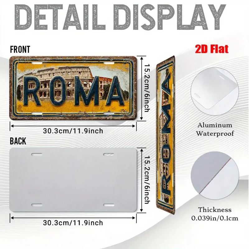 Rome Vintage Metal License Plate – 2 | Colosseum At Night – view 2
