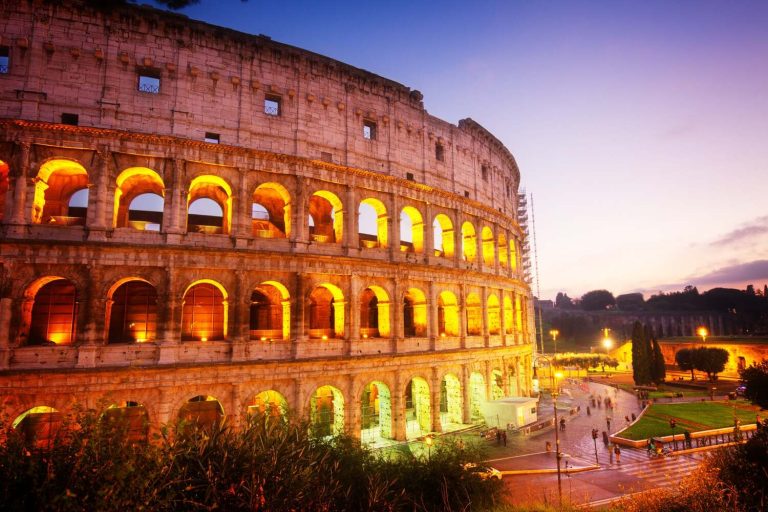 Colosseum at twilight, iconic Roman amphitheater