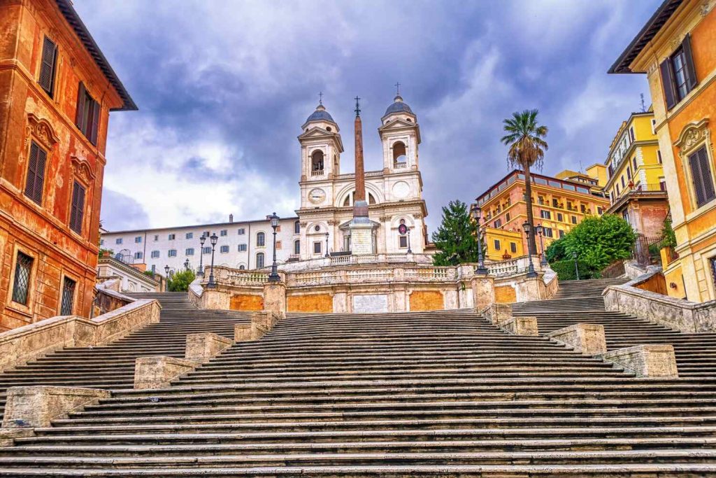 Spanish steps in Rome in January on a cloudy day