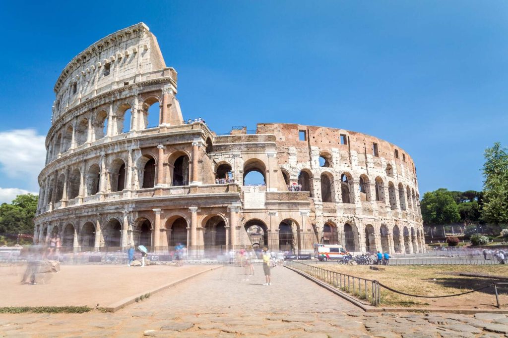 The Colosseum in full view, clear sky