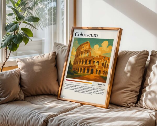 Vintage Sunset Colosseum Poster, Rome Italy