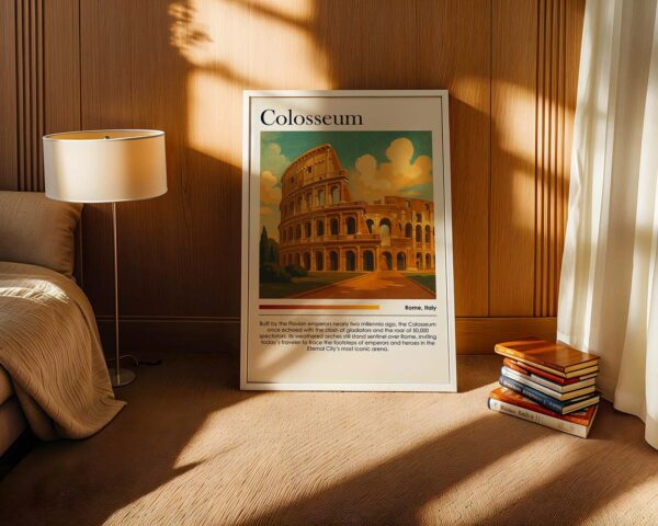Vintage Sunset Colosseum Poster, Rome Italy