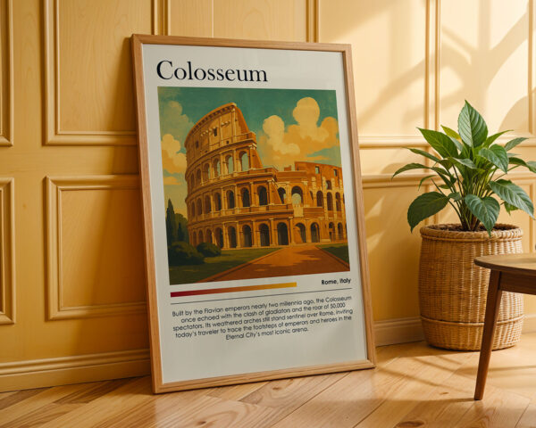 Vintage Sunset Colosseum Poster, Rome Italy
