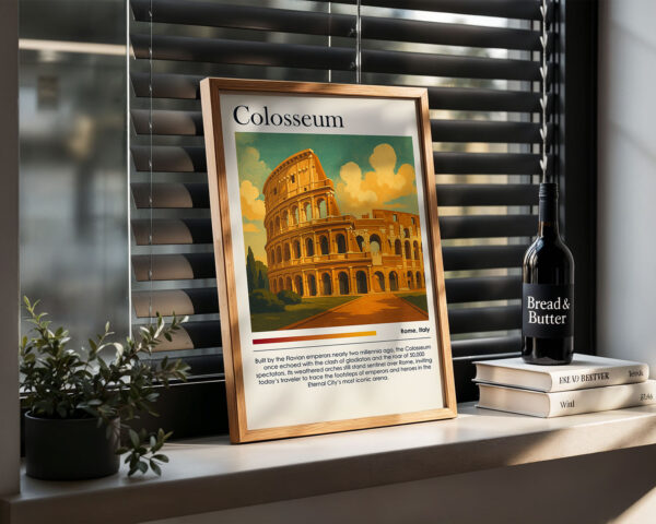 Vintage Sunset Colosseum Poster, Rome Italy