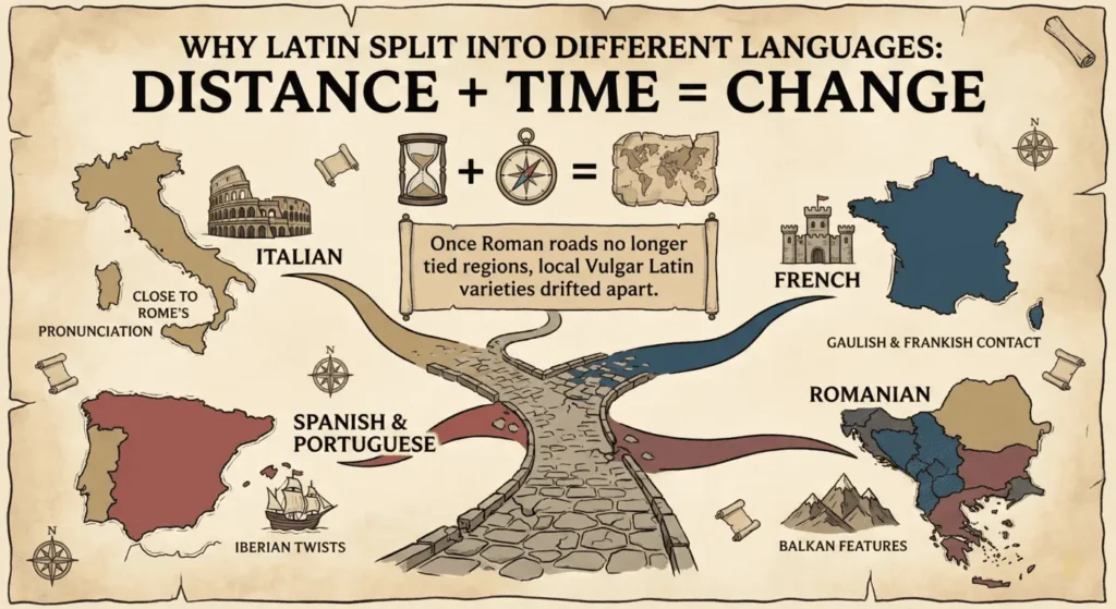 Why did Latin split into different languages