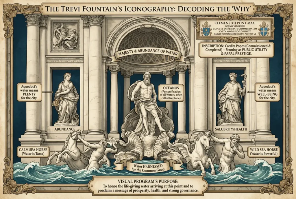 What the iconography of the Trevi Fountain means